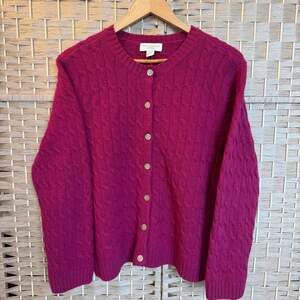 Appleseed's Cable Knit Cardigan Sweater Size PL Pink 100% Wool